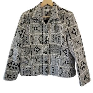 VTG Nava Valley Black White Quilted Jacket Sz PL Full-Zip Geometric Goth Grunge